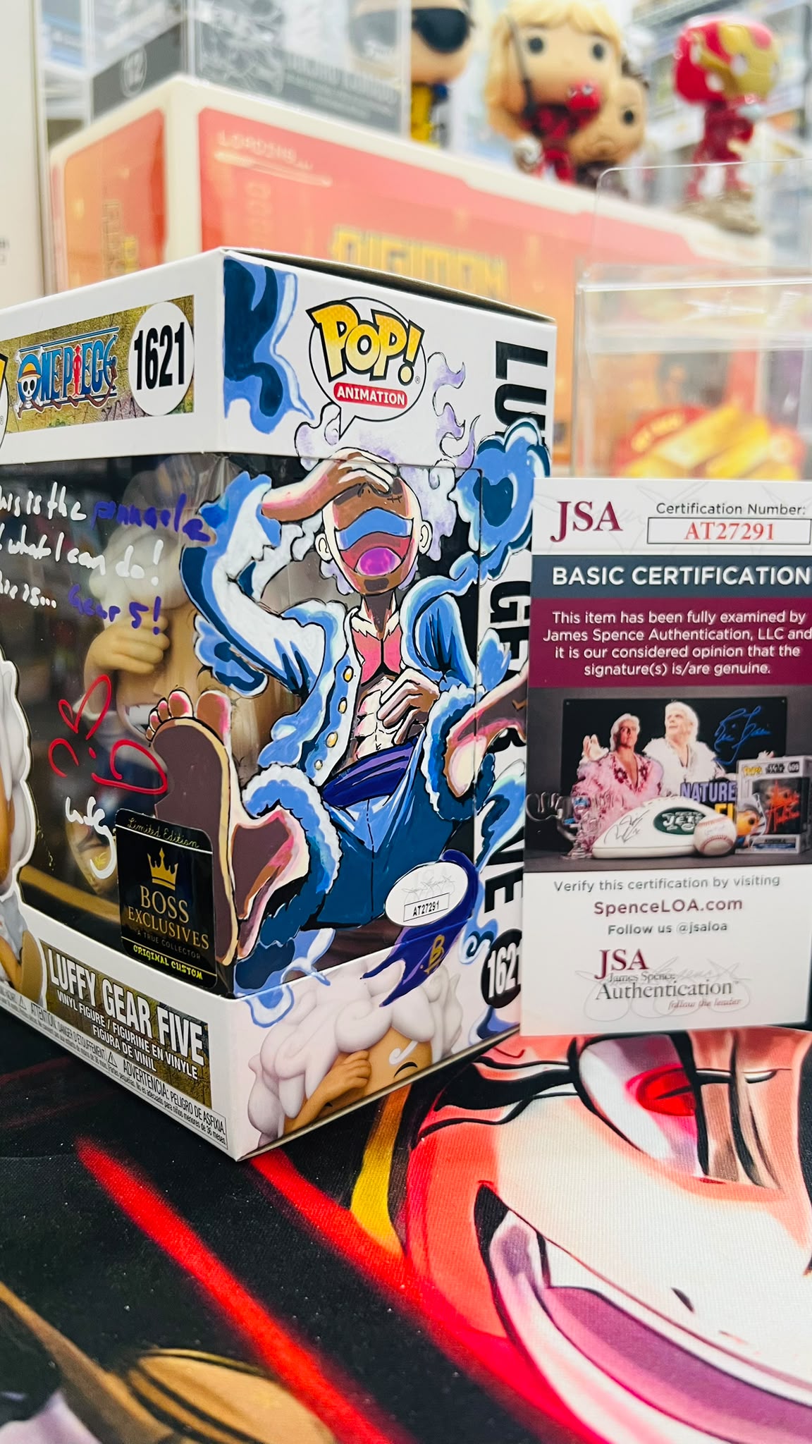 One Piece - Monkey D.Luffy Gear 5 (Laughing) - Sign by EVA with Cert (Custom Art & Glow) with Magnectic HardStack