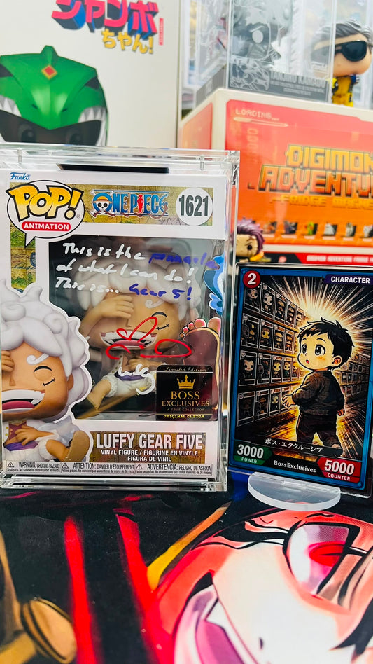 One Piece - Monkey D.Luffy Gear 5 (Laughing) - Sign by EVA with Cert (Custom Art & Glow) with Magnectic HardStack