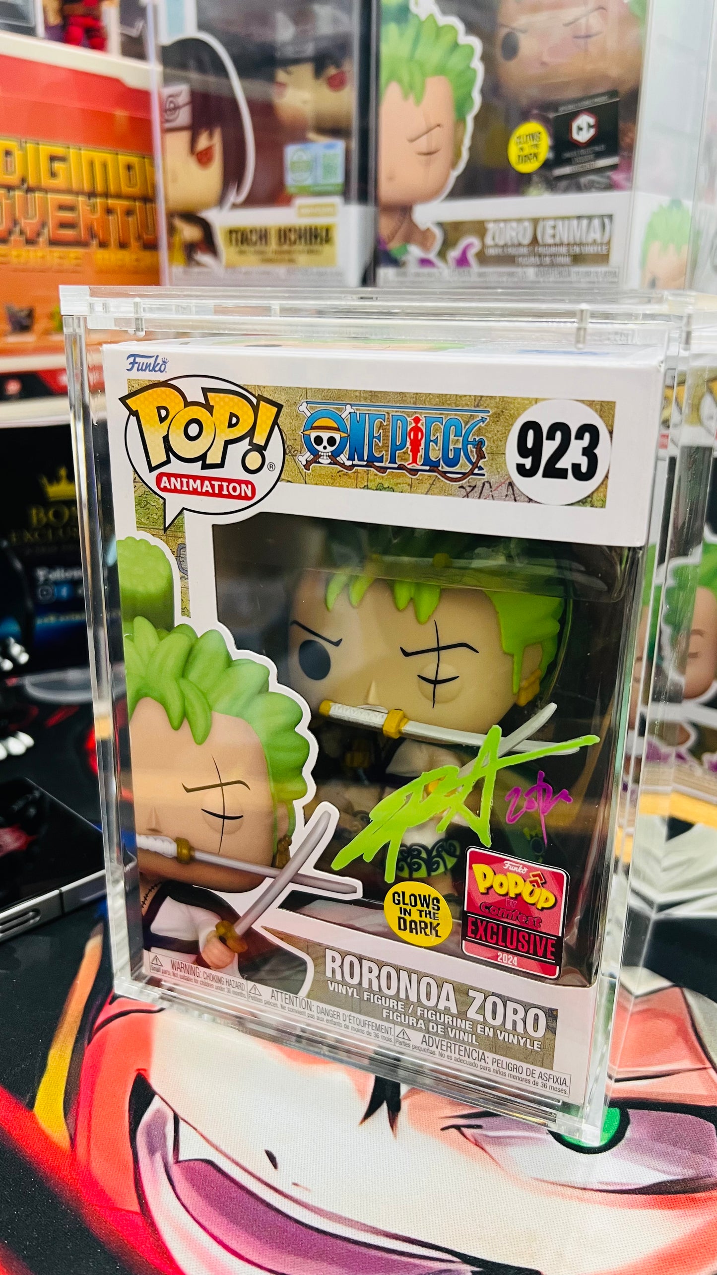 One piece : Roronoa Zoro Wano Series - Sign by EVA with Art Sketch ( Popup - UAE Comfest 2024 Exclusives) Glow in the Dark with Magnetic Hardstack