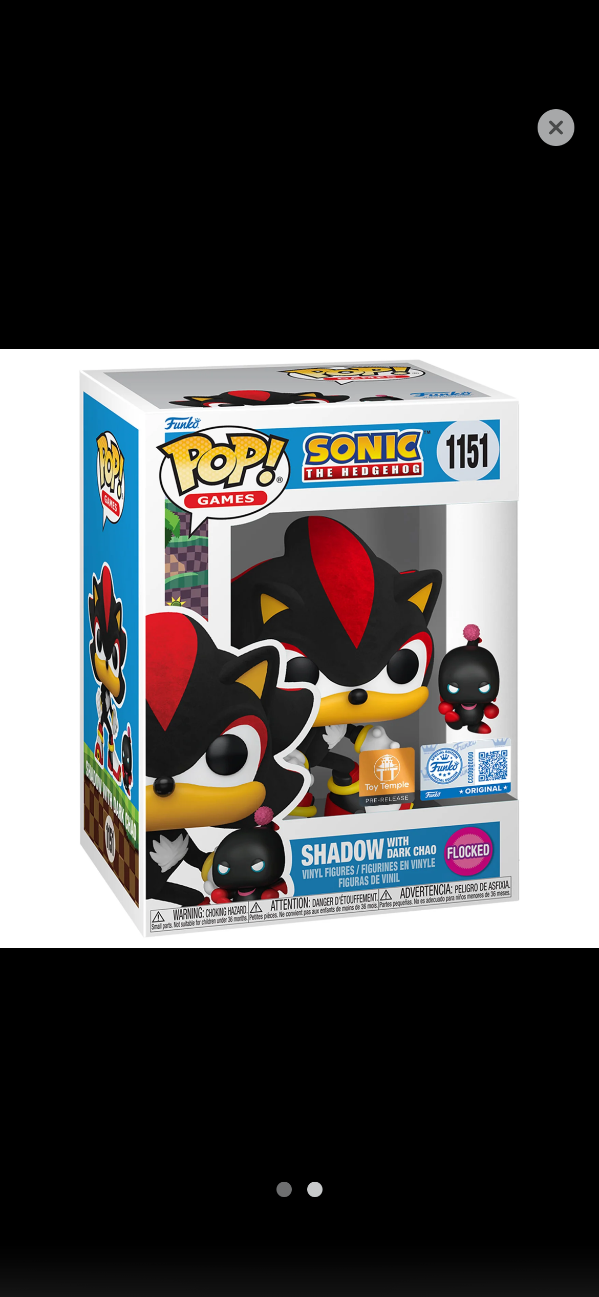 Funko Pop! Sonic The Hedgehog: Sonic With Dark Chao (Flocked) - PreRelease Toy Temple Exclusive