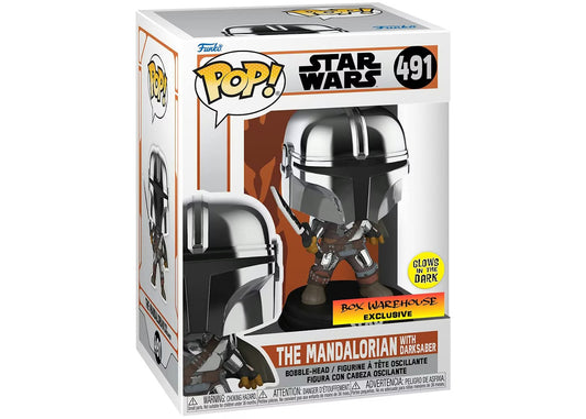 Funko Pop! Mandalorian With Dark Saber (GITD) (Box Warehouse Exclusive) #491