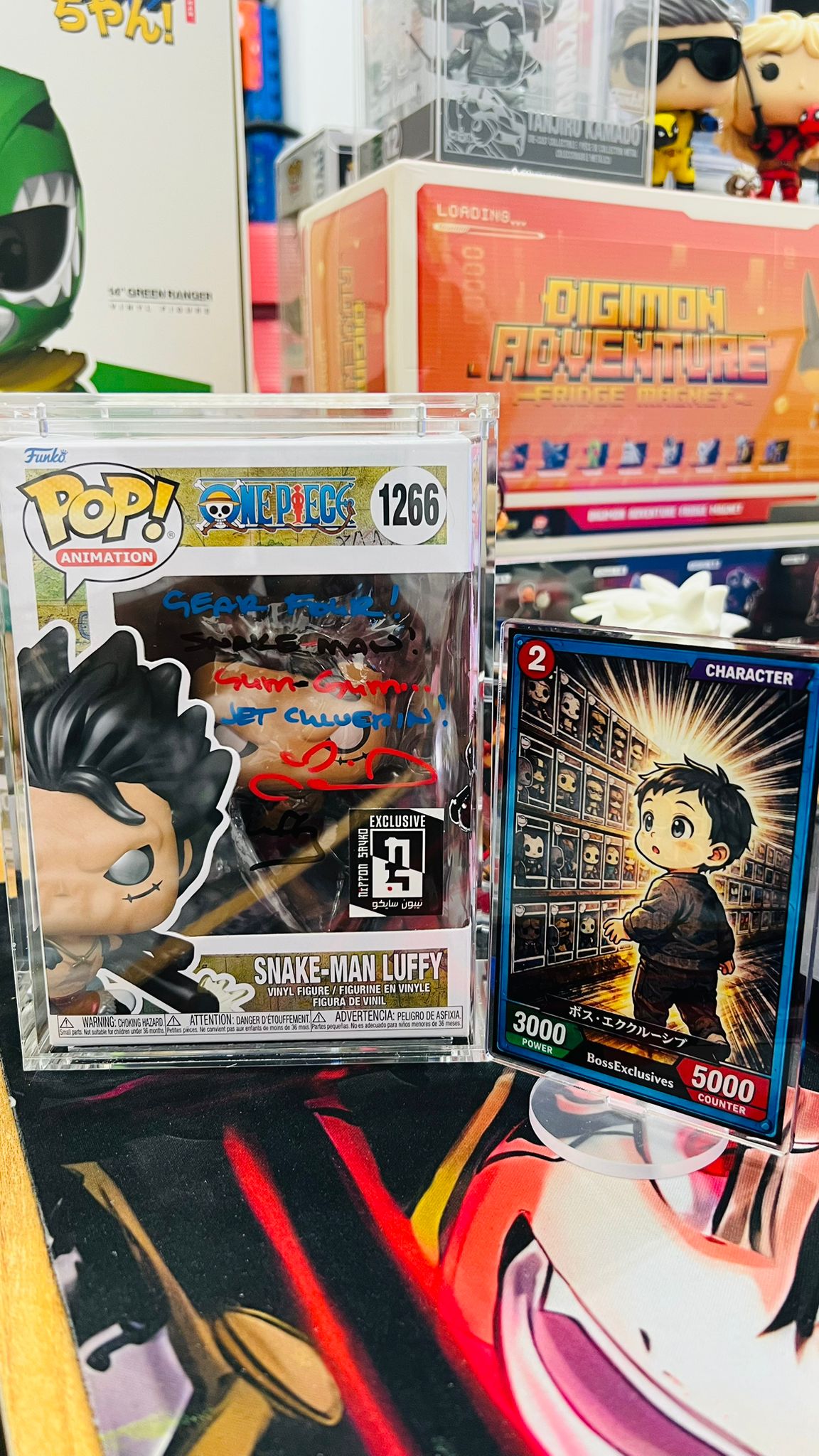 Funko One Piece - Luffy Gear Bounceman & Snake man Sign By EVA Custom art!