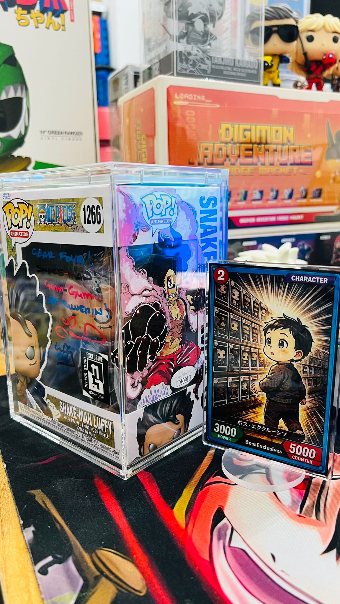 Funko One Piece - Luffy Gear Bounceman & Snake man Sign By EVA Custom art!