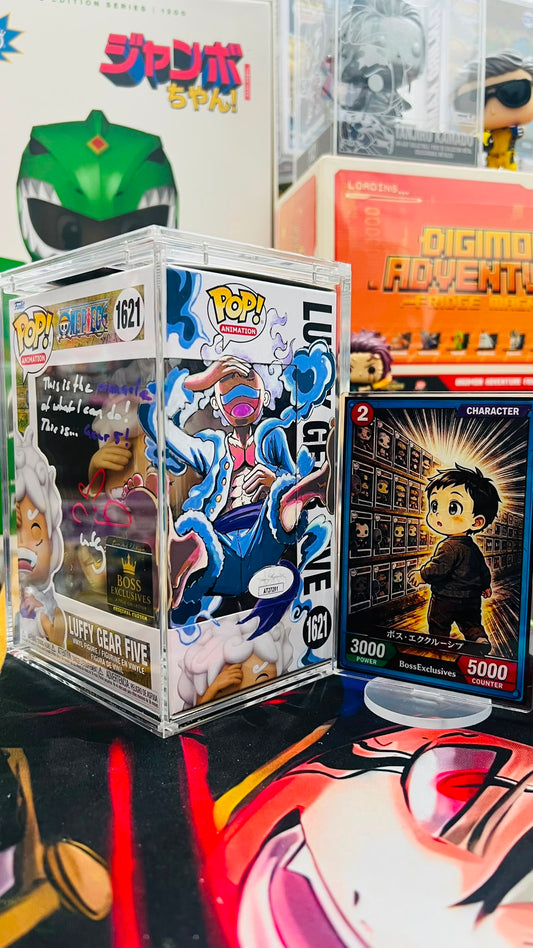One Piece - Monkey D.Luffy Gear 5 (Laughing) - Sign by EVA with Cert (Custom Art & Glow) with Magnectic HardStack