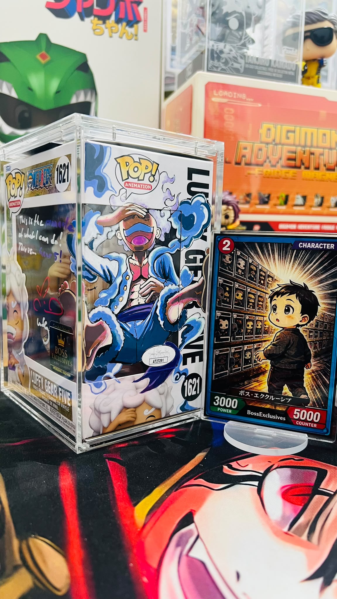 One Piece - Monkey D.Luffy Gear 5 (Laughing) - Sign by EVA with Cert (Custom Art & Glow) with Magnectic HardStack