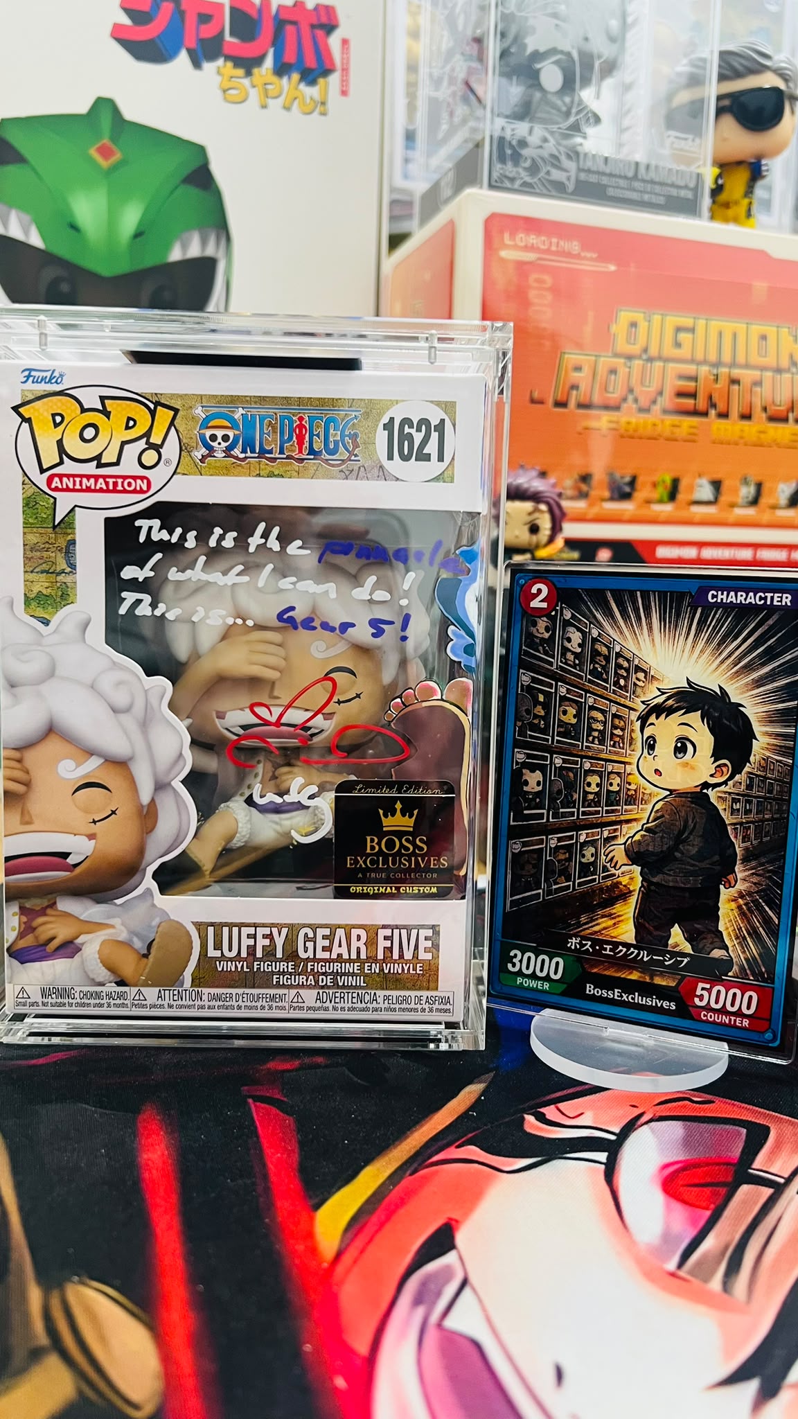 One Piece - Monkey D.Luffy Gear 5 (Laughing) - Sign by EVA with Cert (Custom Art & Glow) with Magnectic HardStack