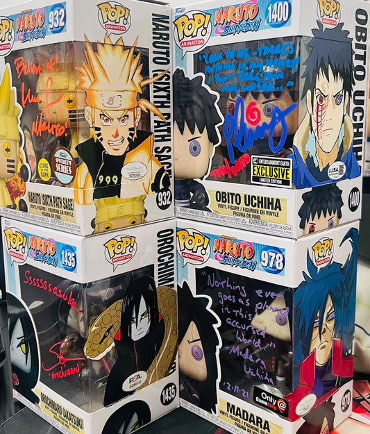 Funko Pop Naruto - Sign By Eng Voice Actor (Naruto/Obito/Madara/Orochimaru) with Art Sketch