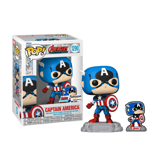Funko Pop! Captain America with Pin #1290 Vinyl Figure - Amazon Exclusive