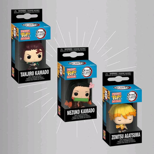 Funko Pop! Keychain: Demon Slayer: Tanjiro Kamado - Nezuko Kamado - Zenitsu Agatsuma